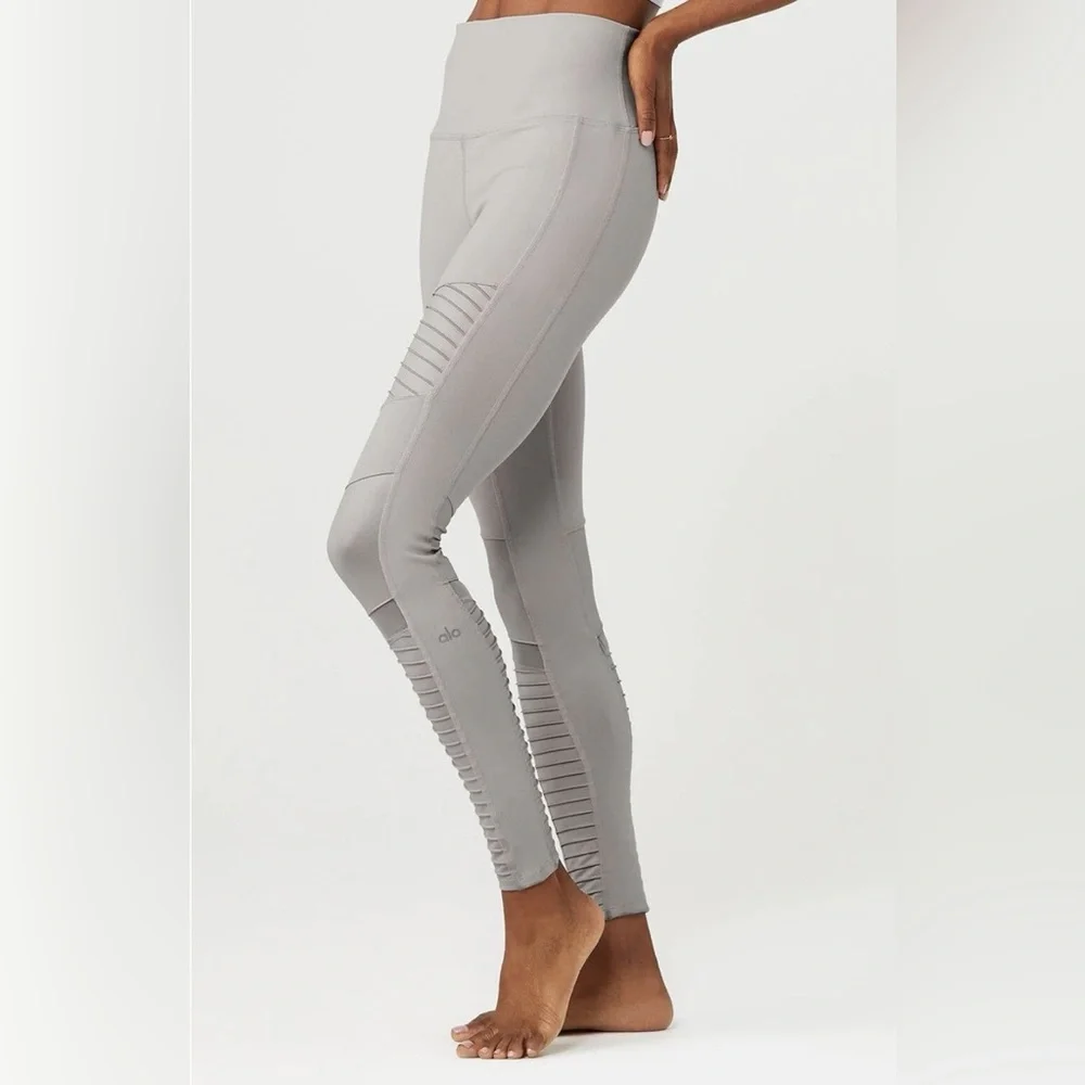 ALO Yoga High Waist Moto Leggings Alloy Light Grey Medium